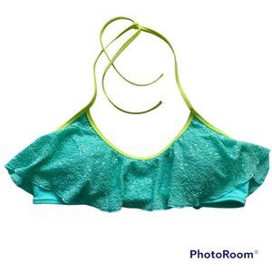 VICTORIA'S SECRET Aqua Green Sequined‎ Flounce Halter Ladies Bikini Top, M